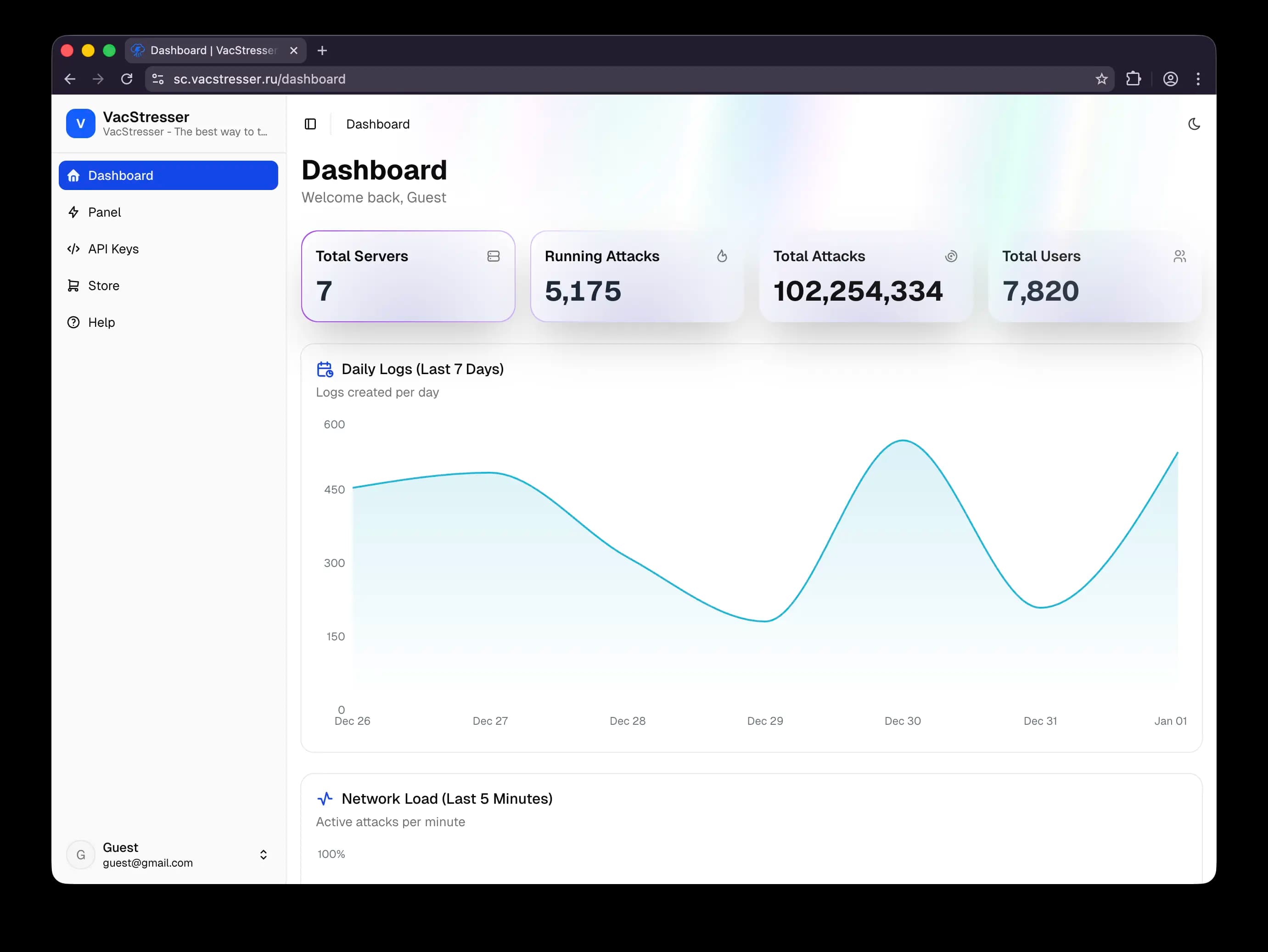 VacStresser Dashboard - Light Mode